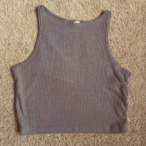 Ribbed High Neck Cropped Tank | Gray, One Size | John Galt/Brandy Melville